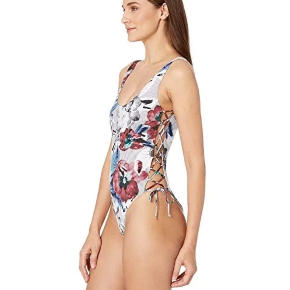The Bikini Lab Swim One Piece Swimsuit Floral Stripes Size Medium - Picture 2 of 9